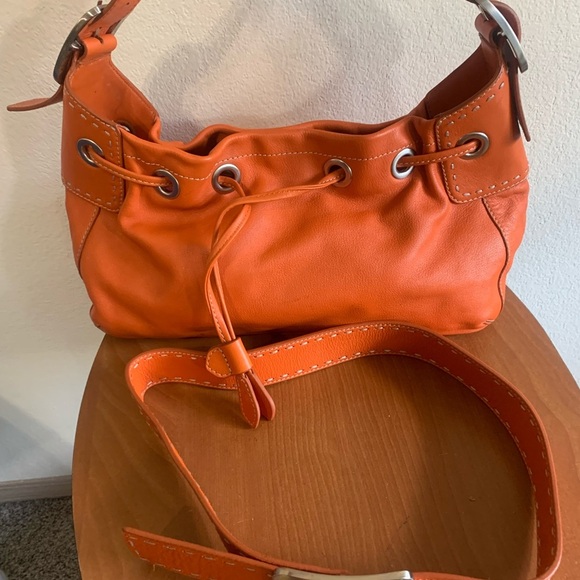 Cole Haan Orange Leather
Drawstring Hobo Bucket Shoulder Bag With Matching Belt - Picture 1 of 16